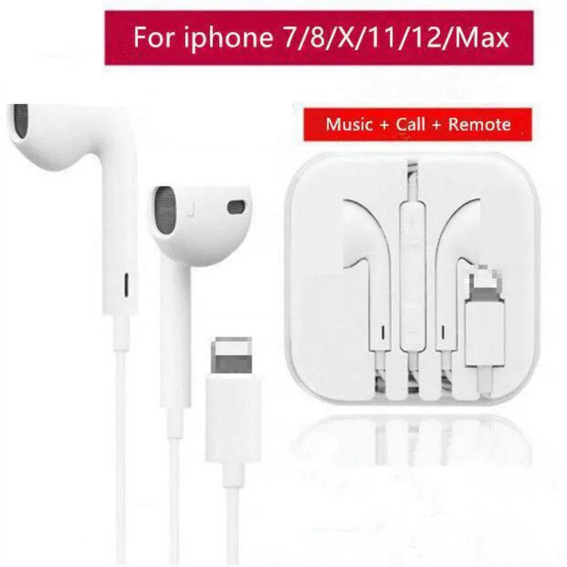

Lighting Earphone with microphone Wired Stereo Earphones for iPhone 11 12 X XS MAX XR iPod Bluetooth Headset