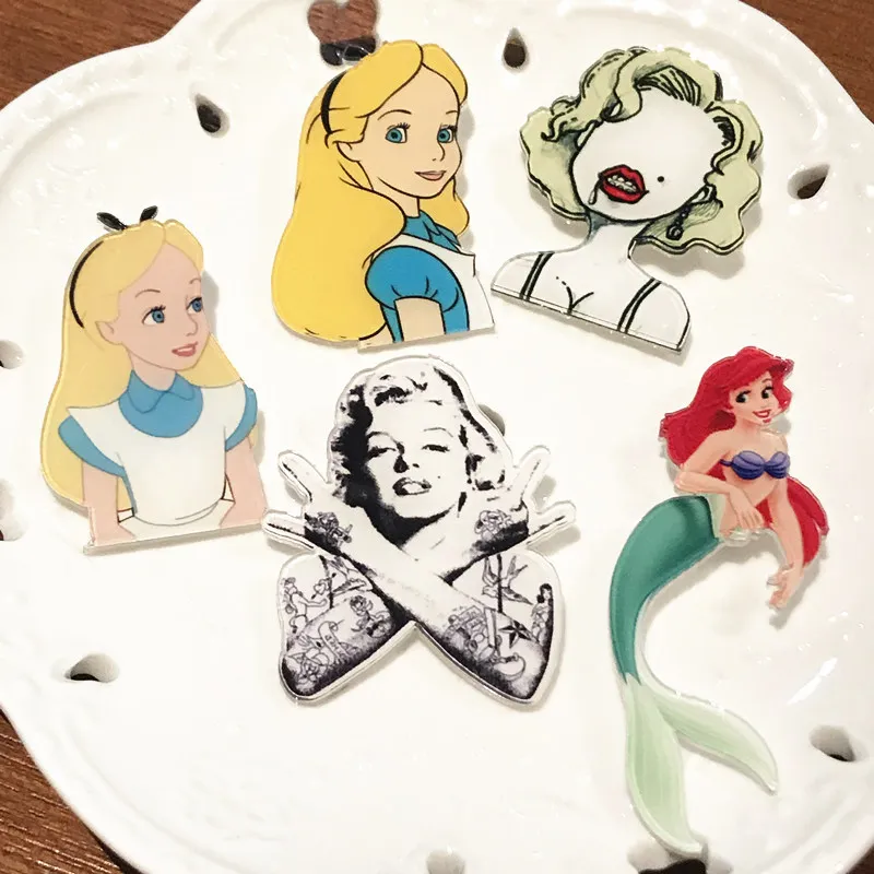 1 комплект Милые Акриловые значки значок принцессы Алисы Ариэль броши красивые