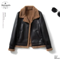 2021 autumn winter high quality mens pure color zipper slim retro fleece warm long sleeve leather jacket for men