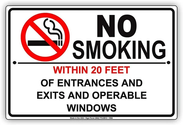 

No Smoking Within 20 Feet of Entrances and Exits and Operable Windows Plate Vintage Metal Old Tin Sign Warning New Sign