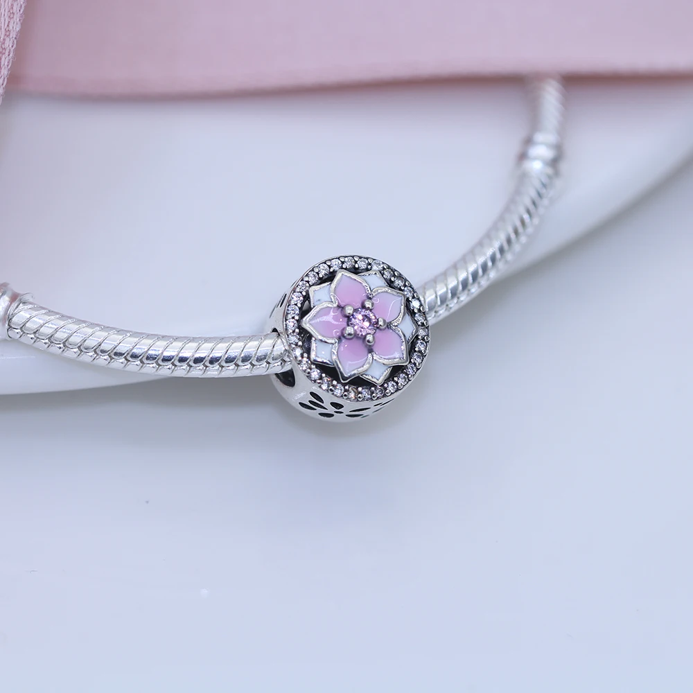 

Fit Original Pandora charms bracelet beads S925 sterling silver Magnolia beads female fashion jewelry girlfriend gift