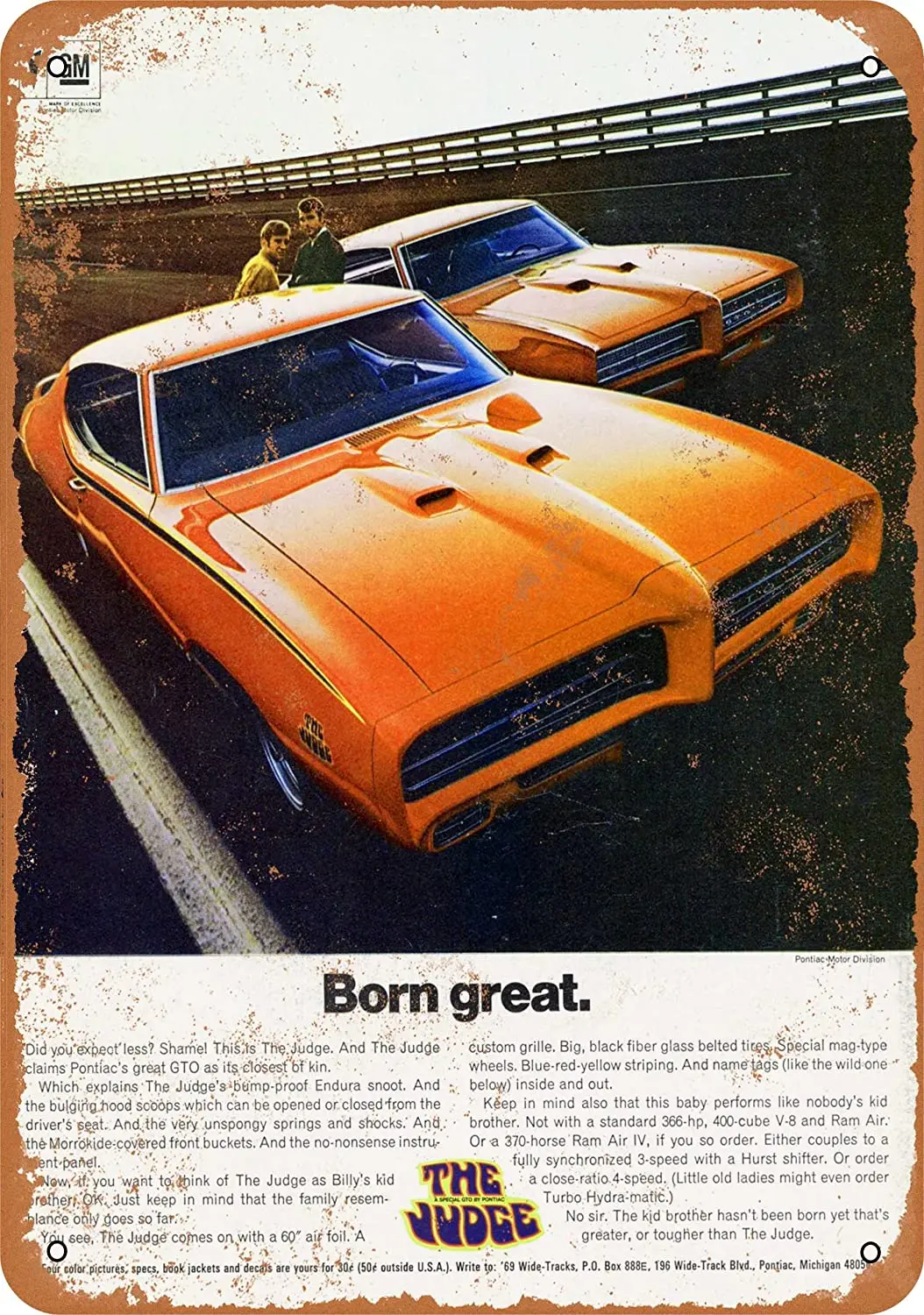 

WallColor 8*12 Metal Sign 1969 Pontiac GTO The Judge Vintage Look