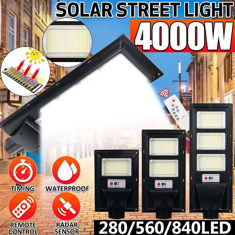 

IP65 Outdoor Street Lamp with Motion Sensor 1200W 2500W 3500W 4000W LED Solar Street Light 1120LED Remote Control Street Light