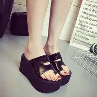 rimocy 2021 women clip toe chunky platform slippers summer pu leather wedges heels sandals woman black white beach slides ladies