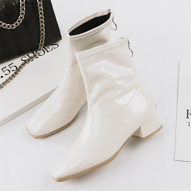 2019 роскошные ботинки женские белые Челси ботильоны на низком каблуке с круглым