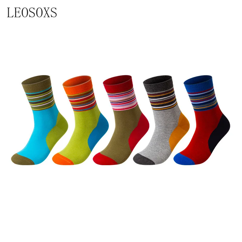 5 Pairs Crew Mensocks British Style Stripe All-match Combed Cotton Absorbs Sweat Breathable Autumn Winter Casual Short Sock Man