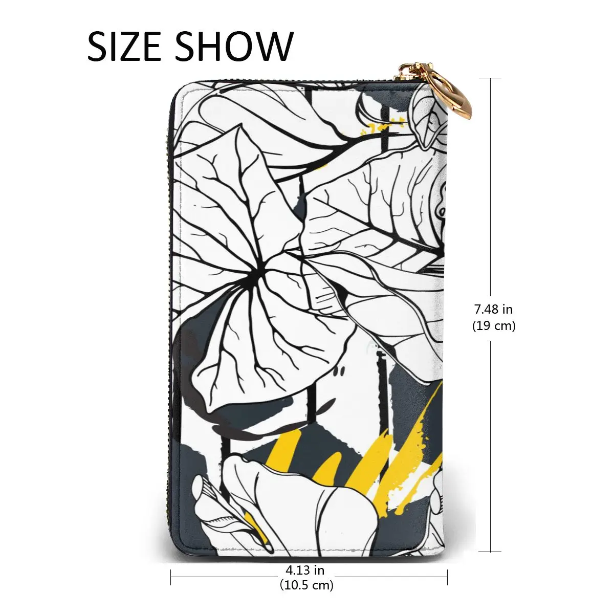 

Fashion Leather Wallet Jungle Leaf On Abstract Shape Brush Line Long Zipper Wallet Clutch Bag Purse for Woman Man Girls Boys