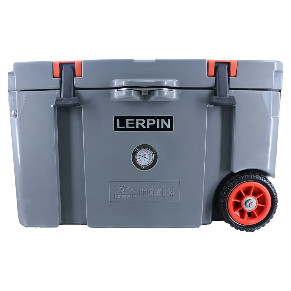 

Lerpin Box Cooler 50QT,fishing Tackle Boxes with Double Wheels and Handle on Side Camping Ice Chest 7 Days Ice Retention