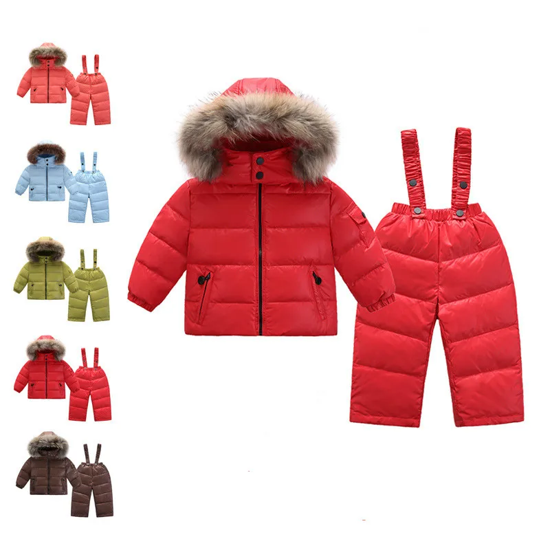 Baby Clothing Sets Baby Boy Girls White Duck Down Snow Wear Thick Coats Overalls Jacket Kids Clothes Suit Baby Winter Clothes