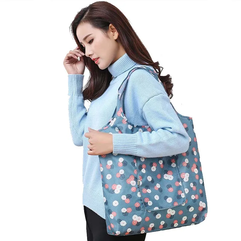 Складная сумка для покупок женская с цветочным принтом водонепроницаемая