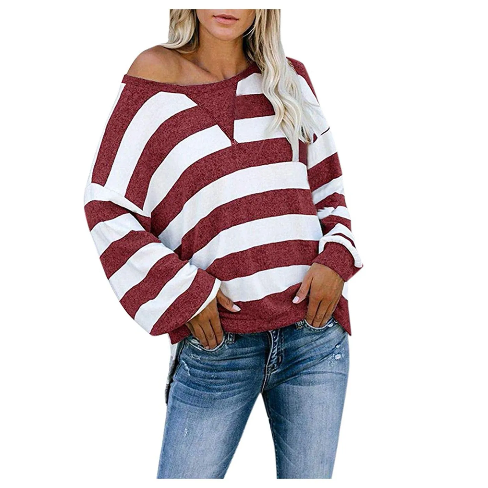 

Striped Print Sweater Women Casual Long Sleeve Pullover Tops Vintage Sweater Sueters De Mujer Pullovers Knitted Sweater Sudadera
