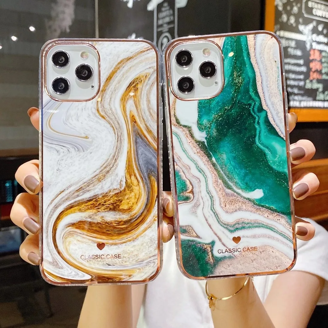 

Luxury Phone Case For Apple iPhone 11 12 Pro Max mini 7 8 6 6S Plus XR X XS MAX SE Electroplated Marbling Shockproof Case Cover