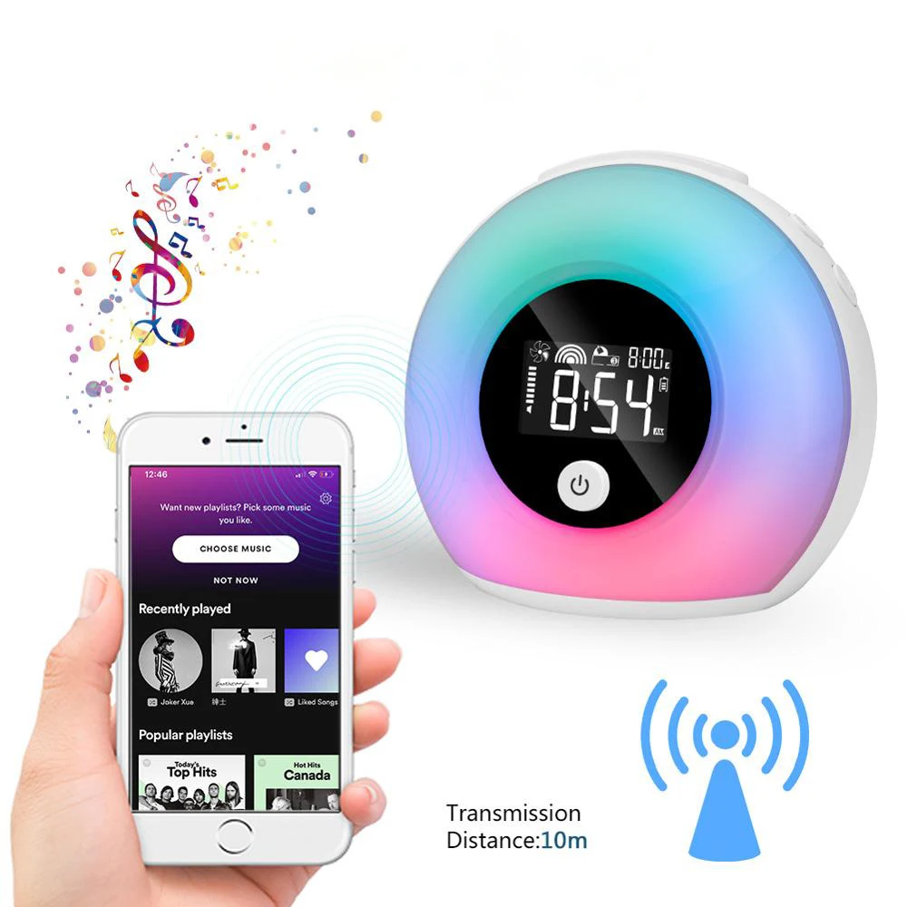 Будильник музыкальный светильник для пробуждения с Bluetooth колонками регулируемой