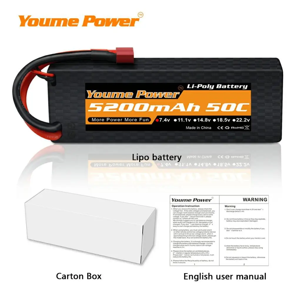 Youme-bater&iacute;a Lipo 2S de 7,4 V, 5200mah, 50C Deans T XT60 EC3 Deans, carcasa dura para coche RC, Dron FPV, helic&oacute;ptero, avi&oacute;n, barco, cami&oacute;n, 2 uds.-5