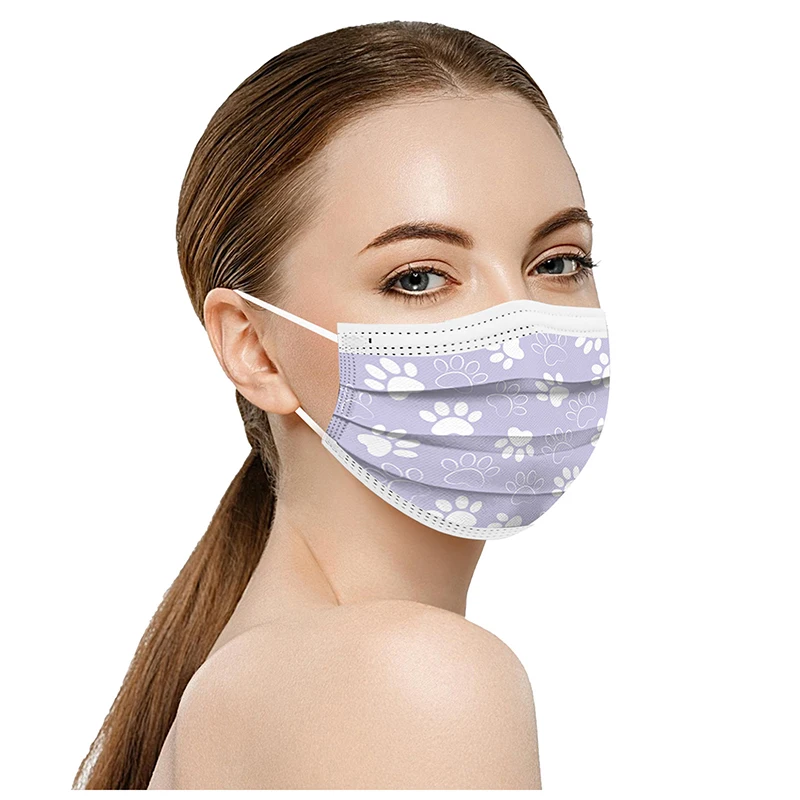 Маска для взрослых с рисунком кошачьей лапы 3-слойная тканевая одноразовая маска