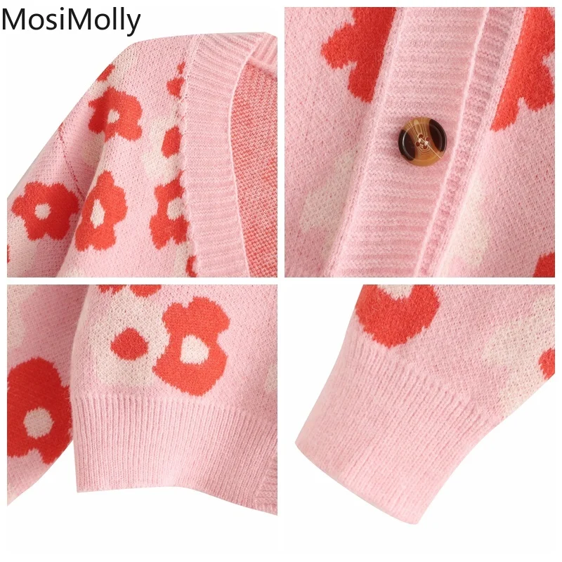 

MosiMolly Flowear Cardigan Sweater Coats Women Cute Jacquard Sweater Jumper 2021 AW