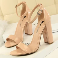 2022 summer woman 9 5cm high heels sandals female block heels sandles platform pumps lady chunky nude strappy yellow pink shoes