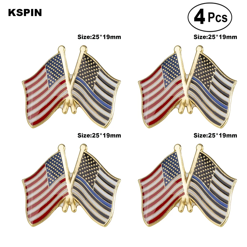 

U.S.A & Thin Blue Line 1 Friendship Flag Pin Lapel Pin Badge Brooch Icons 4pcs