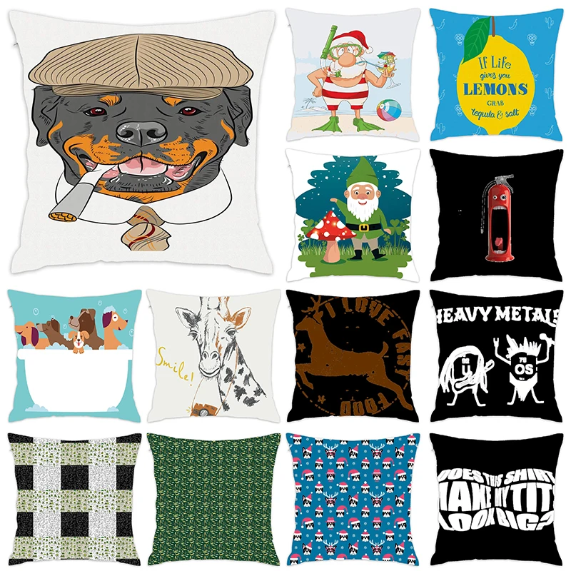 

[Douladou]Funny Hipster Dog Cushion Covers Polyester Decorative Pillowcase Throw Cushion Covers Home Decor Almohada 45x45CM