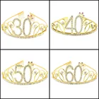Тиара для дня рождения, 30, 40, 50, 60, корона для женщин, стразы со стразами, украшения для дня рождения