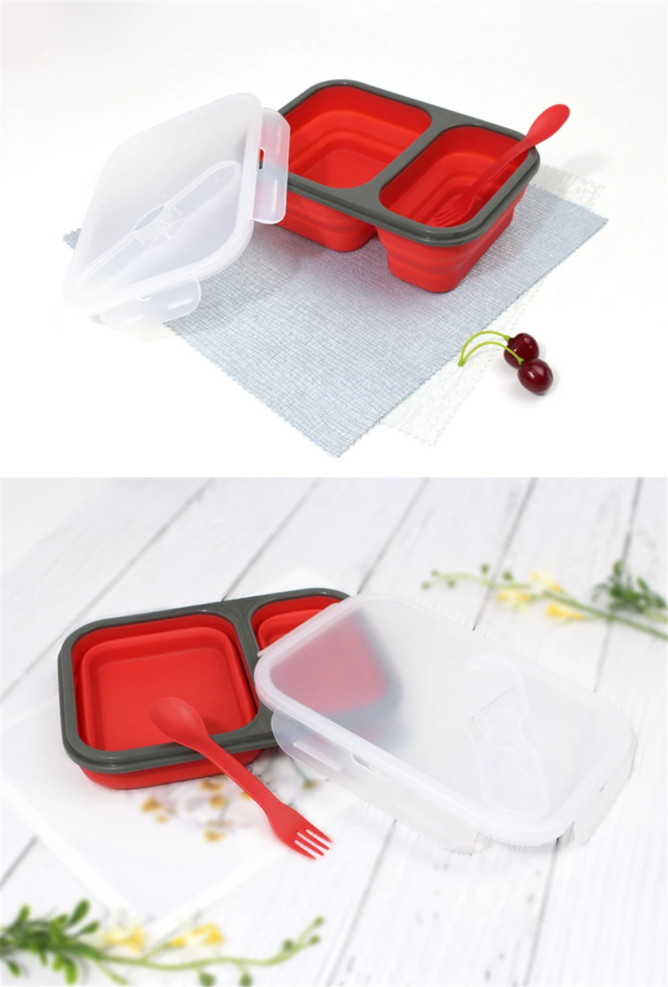 Двойной сетчатый Силиконовый складной квадратный Bento Box Складной Портативный Ланч-бокс для еды столовая посуда контейнер для продуктов миска для студентов