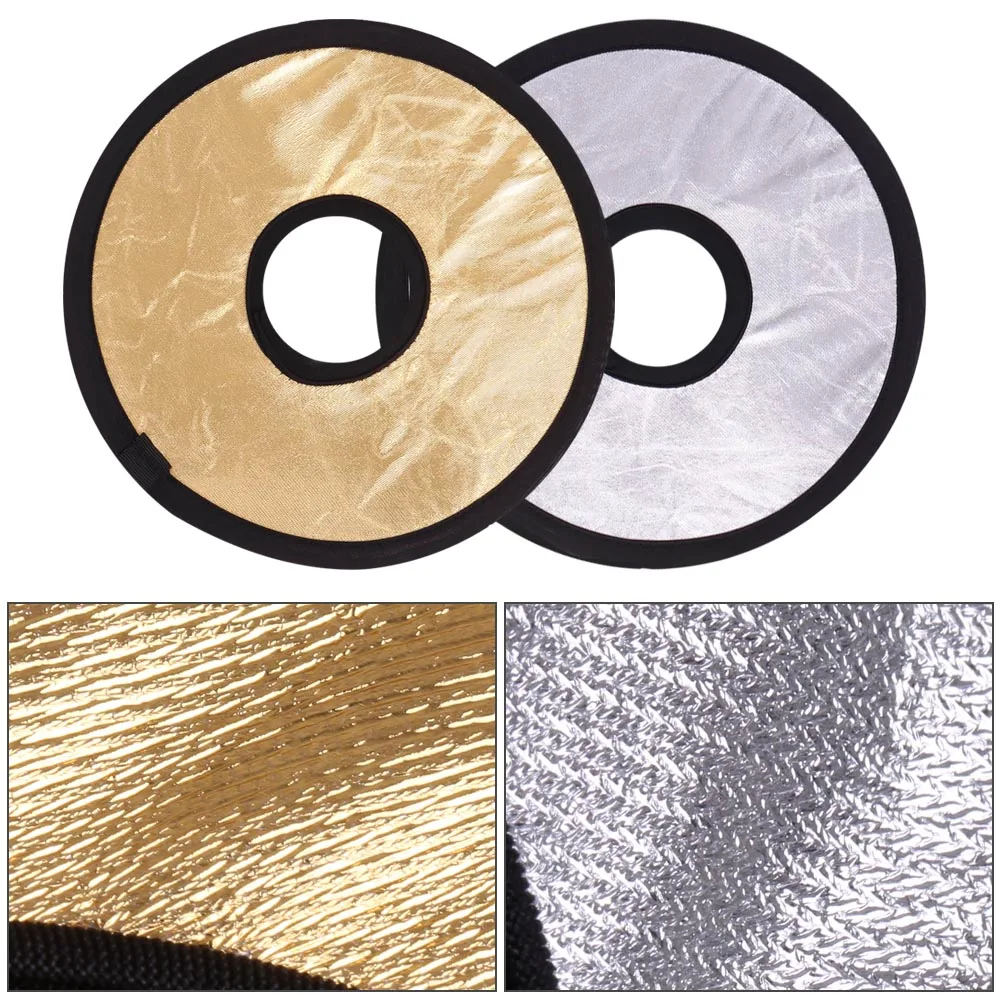 Andoer 30cm 2in1 Round Hollow Collapasible Multi-Disc Portable Circular Light Lens-Mount Reflector Silver Golden | Электроника