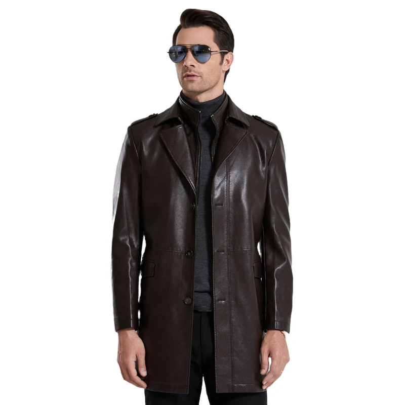 

Latest Design Custom Stylish Men's Jacket Zipper Genuine Leather Trench Coat