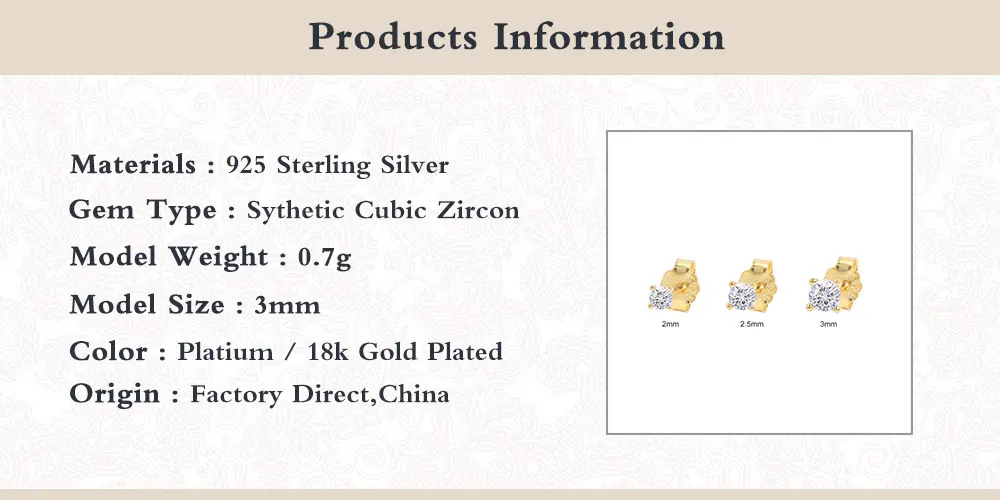 

CANNER 925 Sterling Silver Stud Earrings 3PCS 2/2.5/3mm S925 Fashion Simple Ins Style All-match Solo Diamond Earrings For Girls