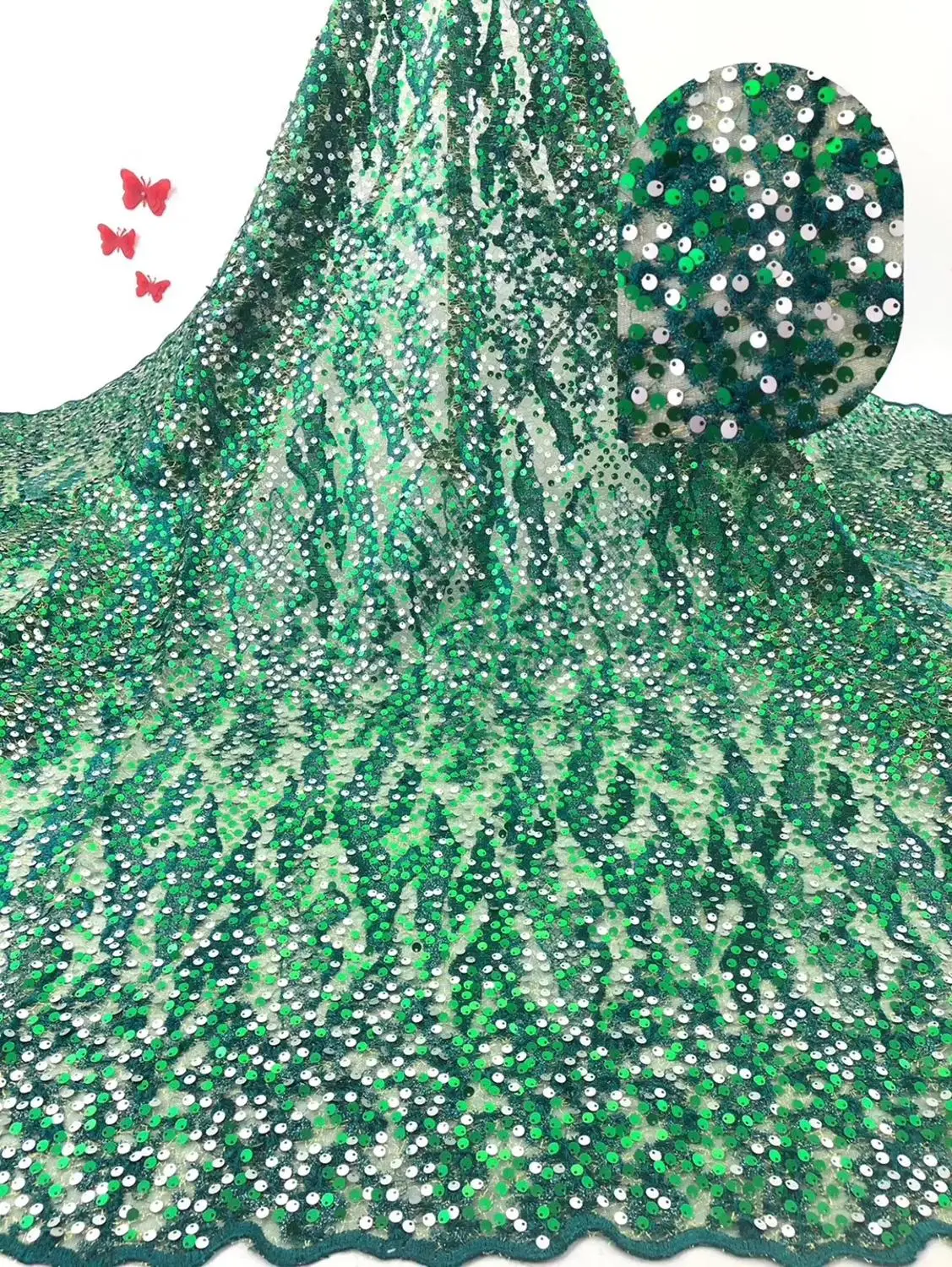 

African Sequins Lace Fabric 2019 Embroidered Nigerian Net Laces Fabric Bridal High Quality French Tulle Lace Fabric DPAU285