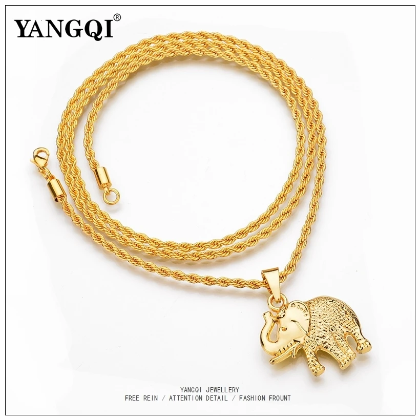 YANGQI хип-хоп браслет со слоном золотистого цвета из нержавеющей стали ожерелье для женщин и мужчин хип-хоп счастливый Шарм Подвеска слон ожерелье ювелирные изделия подарки