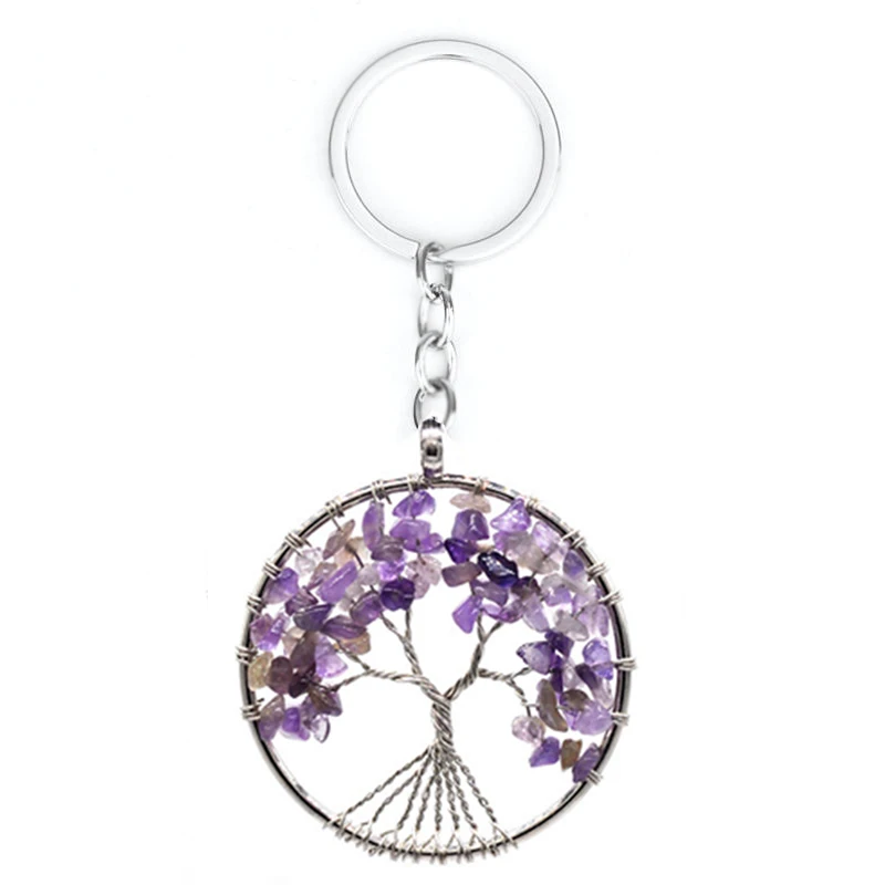 Amethyst Keychain 7 Чакра, кварцевый и из натурального камня, древо жизни, маятниковая подвеска, ожерелье для женщин, целебное хрустальное ожерелье, s подвески, ювелирные изделия рейки - Окраска металла: Amethyst Keychain