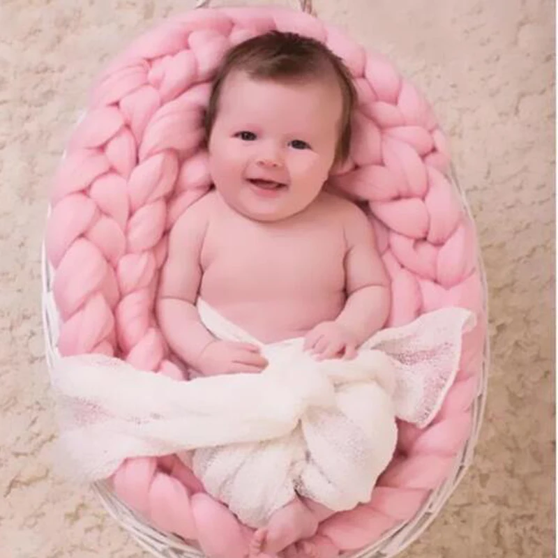 

Новое поступление вязаное шерстяное вязаное крючком детское одеяло реквизит для фотосъемки новорожденных крупное вязаное одеяло корзина ...