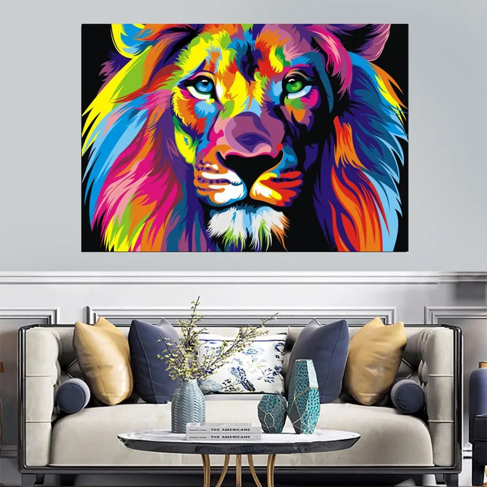 OUCAG красочный Мужской лев настенное искусство дикие животные холст без рамки