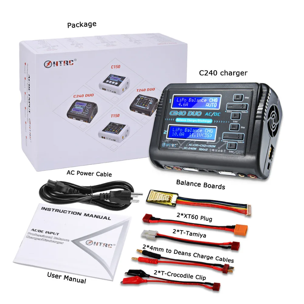 HTRC C240 Duo RC Lipo зарядное устройство AC/150 Вт DC/240 двухканальный 10А баланс разрядник для