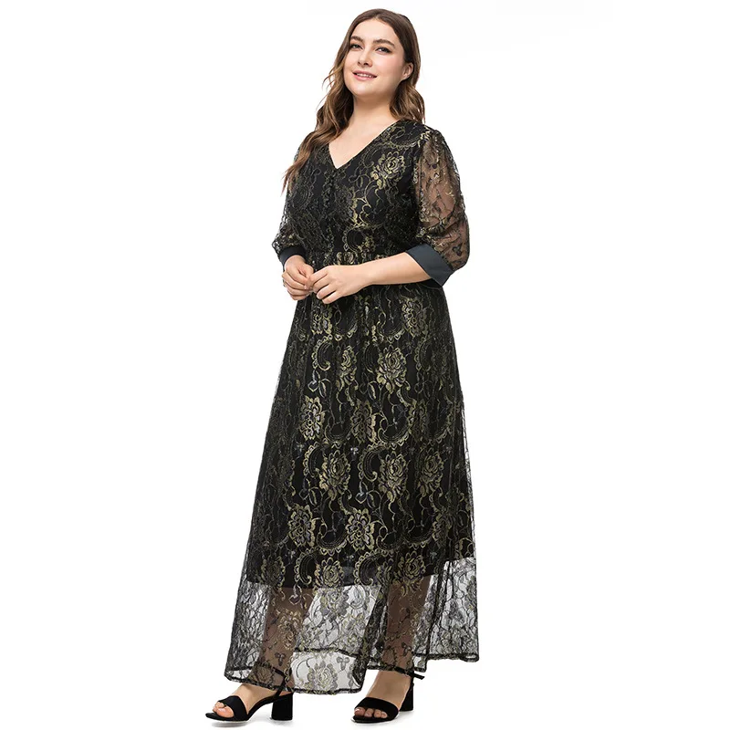 Длинное женское платье с v-образным вырезом сексуальное кружевное длинное