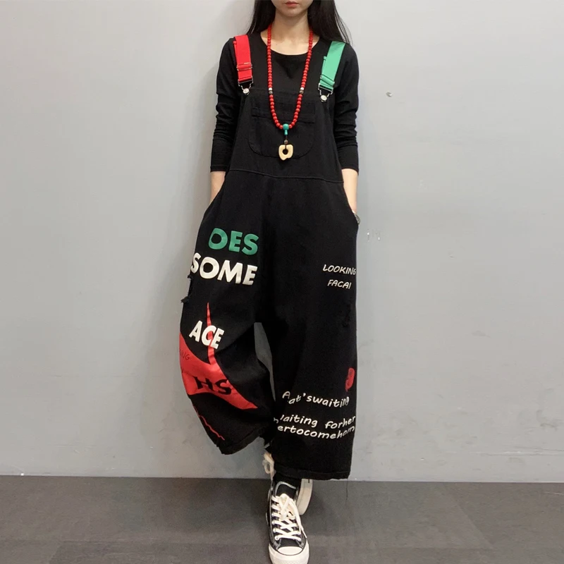 Для женщин на подтяжках комбинезон Спагетти ремень принт в виде букв джинсы