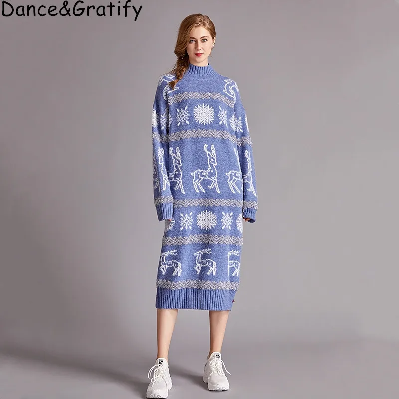 2019 осенне зимний утепленный Рождественский вязаный женский свитер жаккардовый