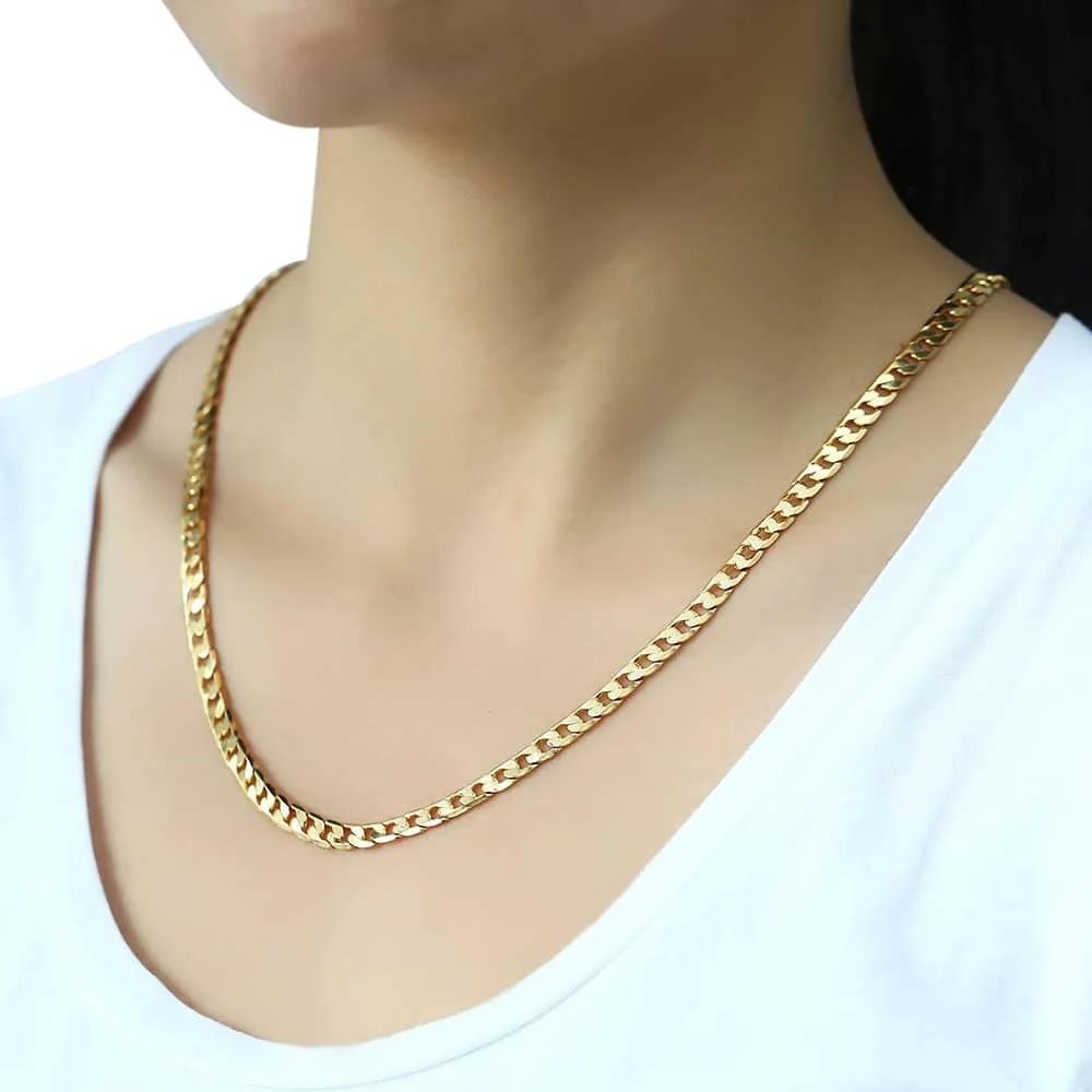 5mm Mens Womens Necklace Chain Cut Flat Curb Cuban Link 585 Rose Yellow Gold Color GNM89 |