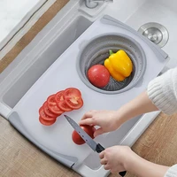 hot sales household kitchen anti skid retractable cutting chopping board with drain basket cutting board draining basket
