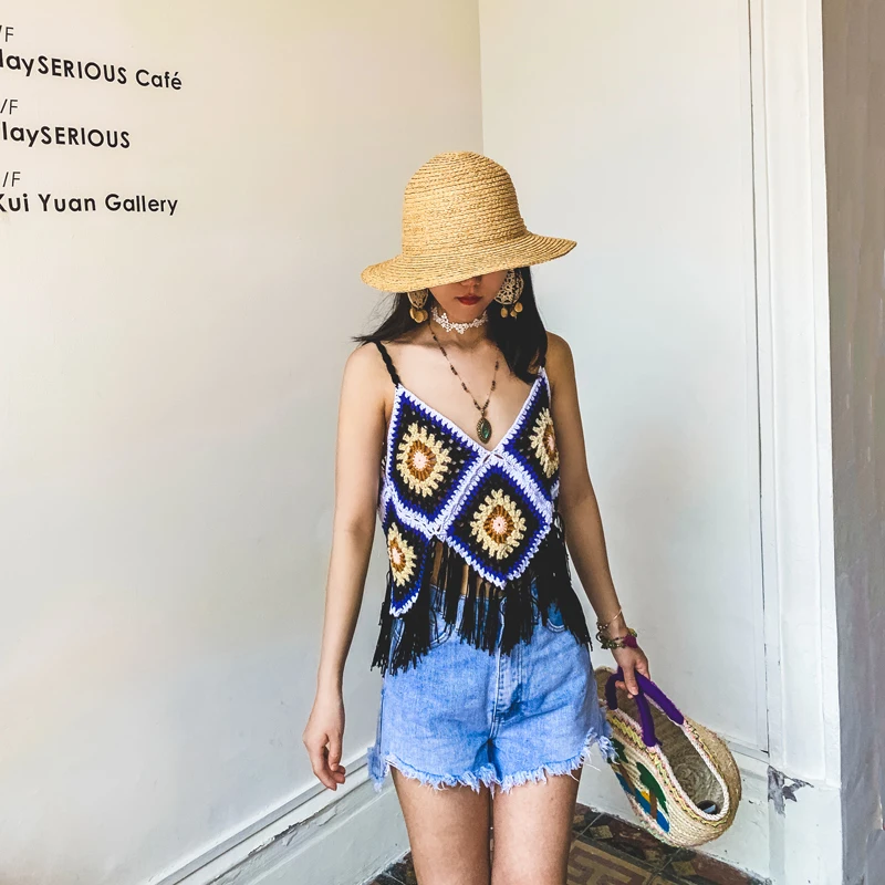 Тайланд летние праздничные модные пляжные топы Женская майка ручной вязки