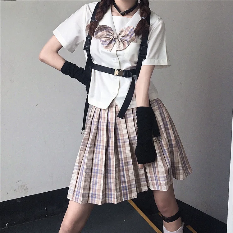 

Women Vintage Mini Pleated Skirt High Waist A-line JK School Casual Retro Streetwear Gothic Bottoming Uniform Pleated Skater