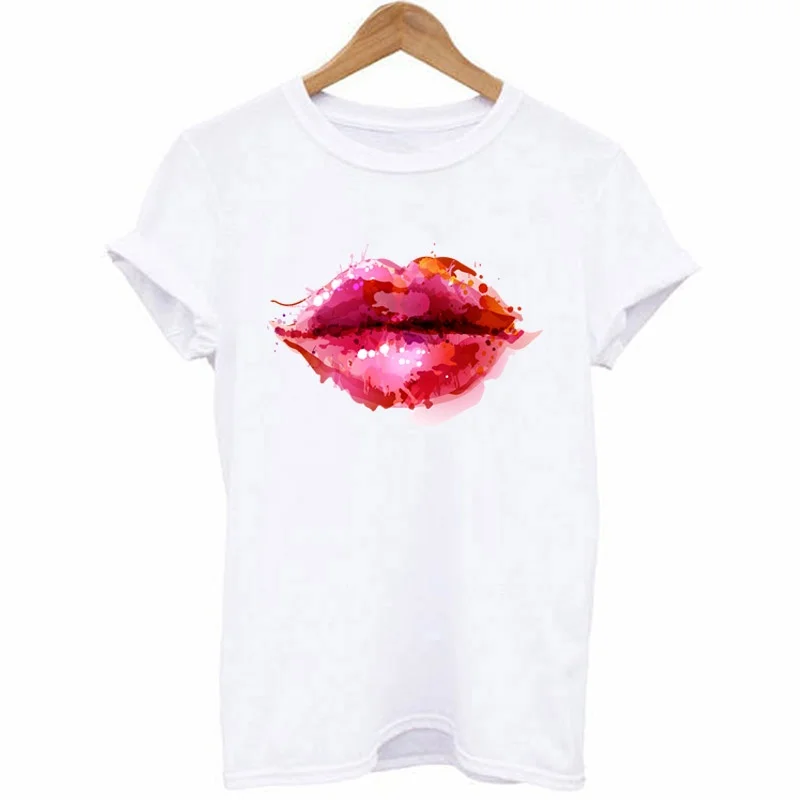 

Summer Women Sexy Lips Printed White O Neck Casual Loose Short Sleeve Streetwear Sister T-Shirts Sports Wear Oversized Top S-3XL