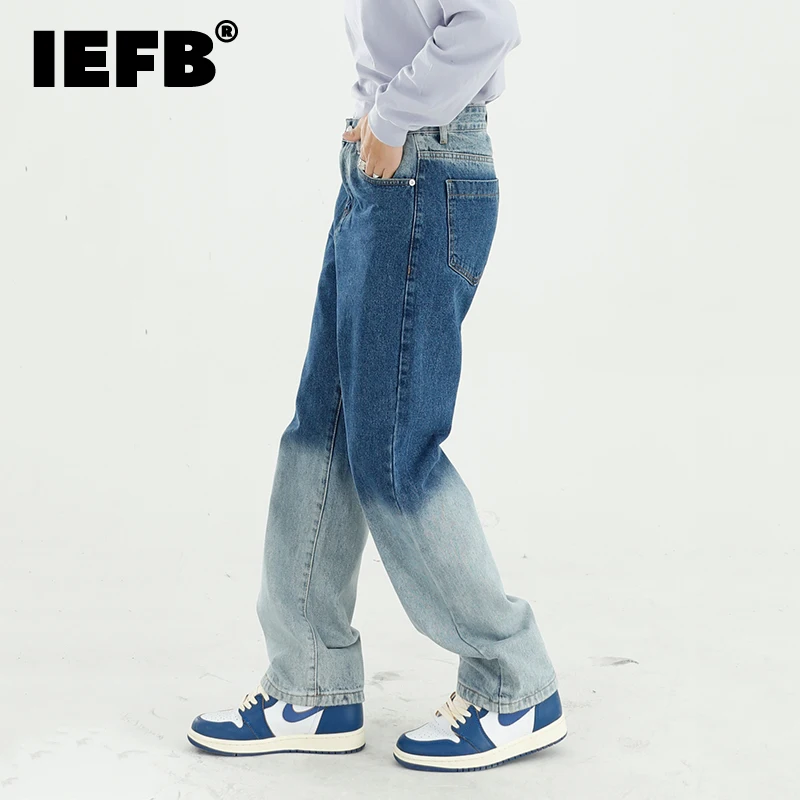 

IEFB men's straight pants 2021 Autumn new Korean streetwear black jeans gradually loose wash high waist denim trousers vintage