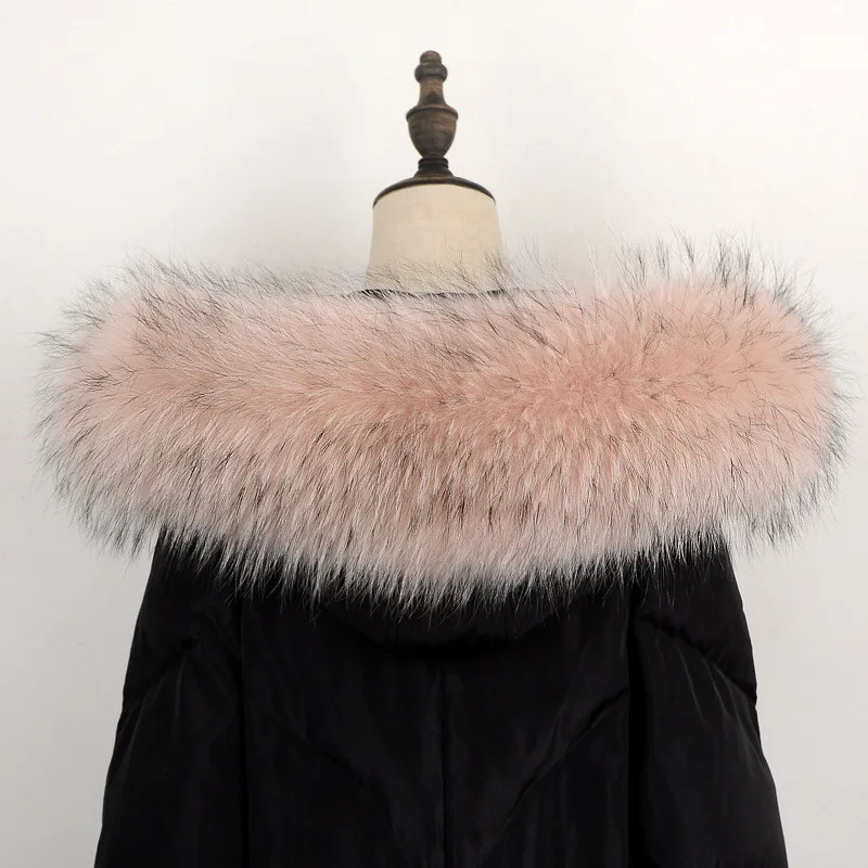 Leather Pink Горячая Распродажа дизайнерский шарф женский роскошный куртки для женщин воротник из натурального меха Зимний теплый мех енота капюшон меховой шарф - Цвет: Leather Pink