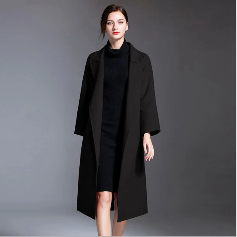 

Winter Cashmere New style Overcoat Female red woolen Jacket Women Warm Fashion Outerwear over knee Long Lady black Medium Coats