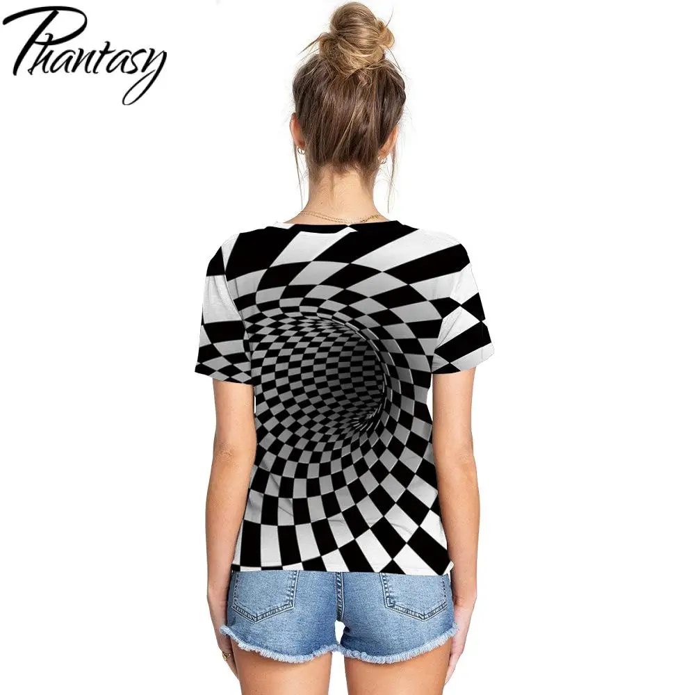 

Phantasy Fashion Black and White Swirl Print Top Men Women Summer Short-Sleeved Street Style T-Shirt Loose Casual Couple Tees