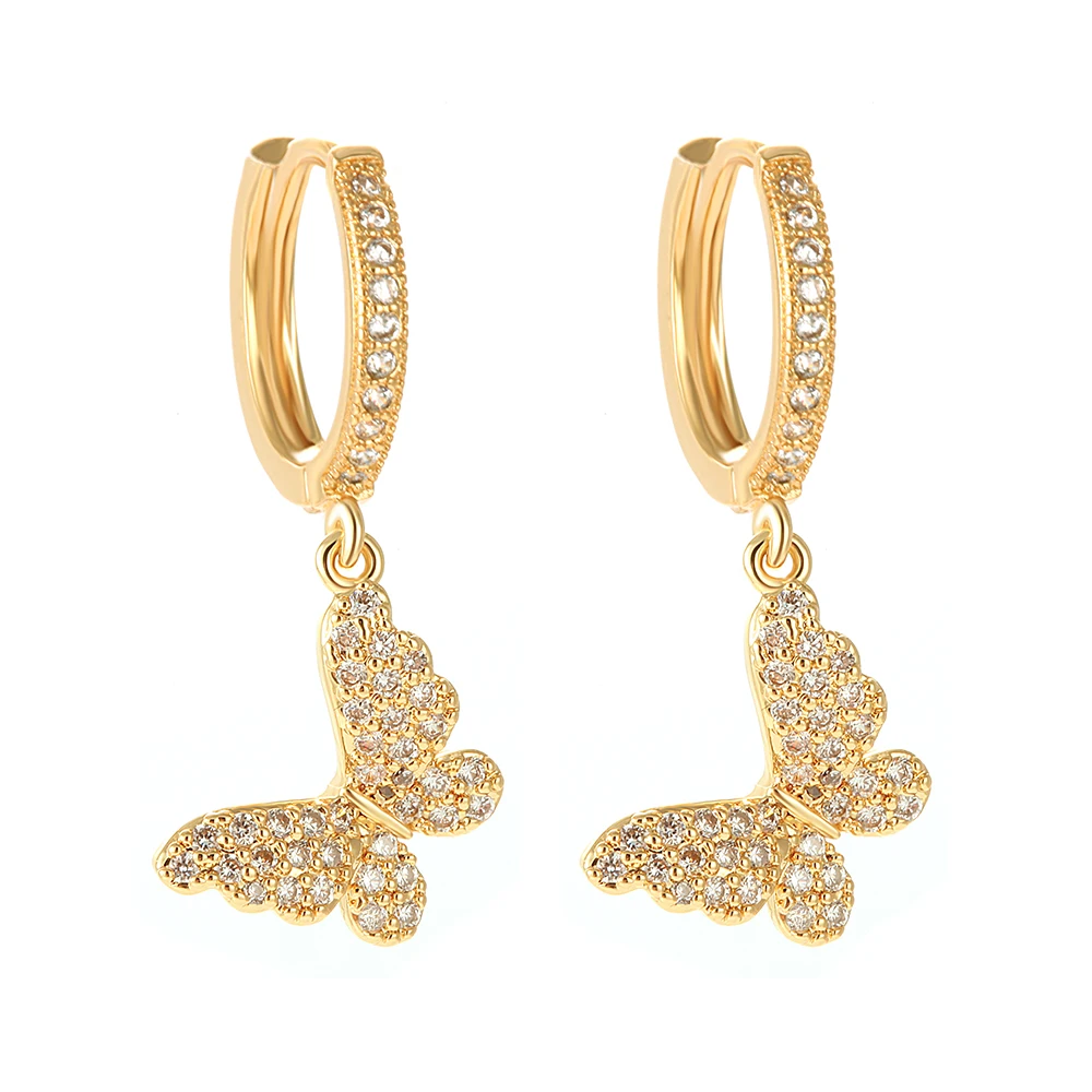 Gold Moon Star Sun Dangle Earrings - Set of 2 Copper Mosaic CZ Charm Korean Women's Drop Earrings | Fashion Jewelry image 2