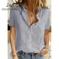 jocoo jolee casual cotton and linen blouse office lady oversized button shirts elegant solid lapel tops oversized loose blouses