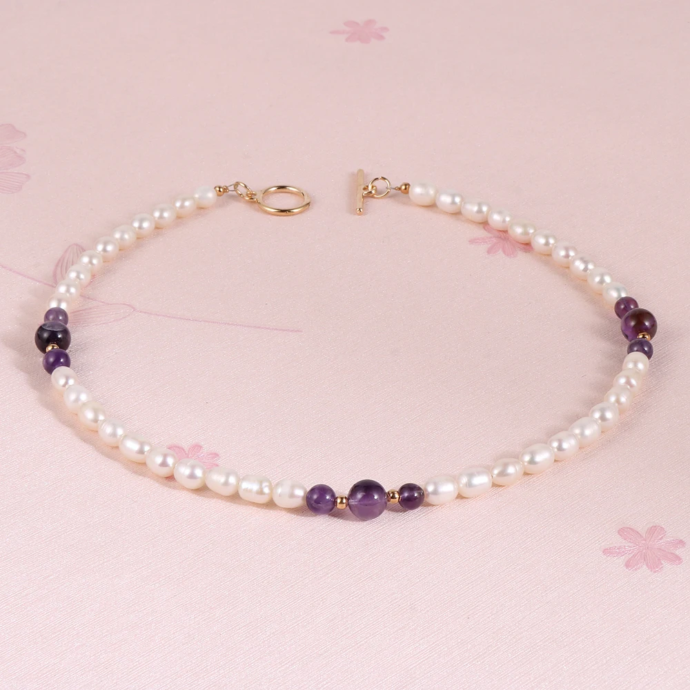 

2022 New Fashion Natural Freshwater Pearl & 8mm Stone Beaded Necklace For Women 18" Crystal Quartz Turquoises Choker Necklace