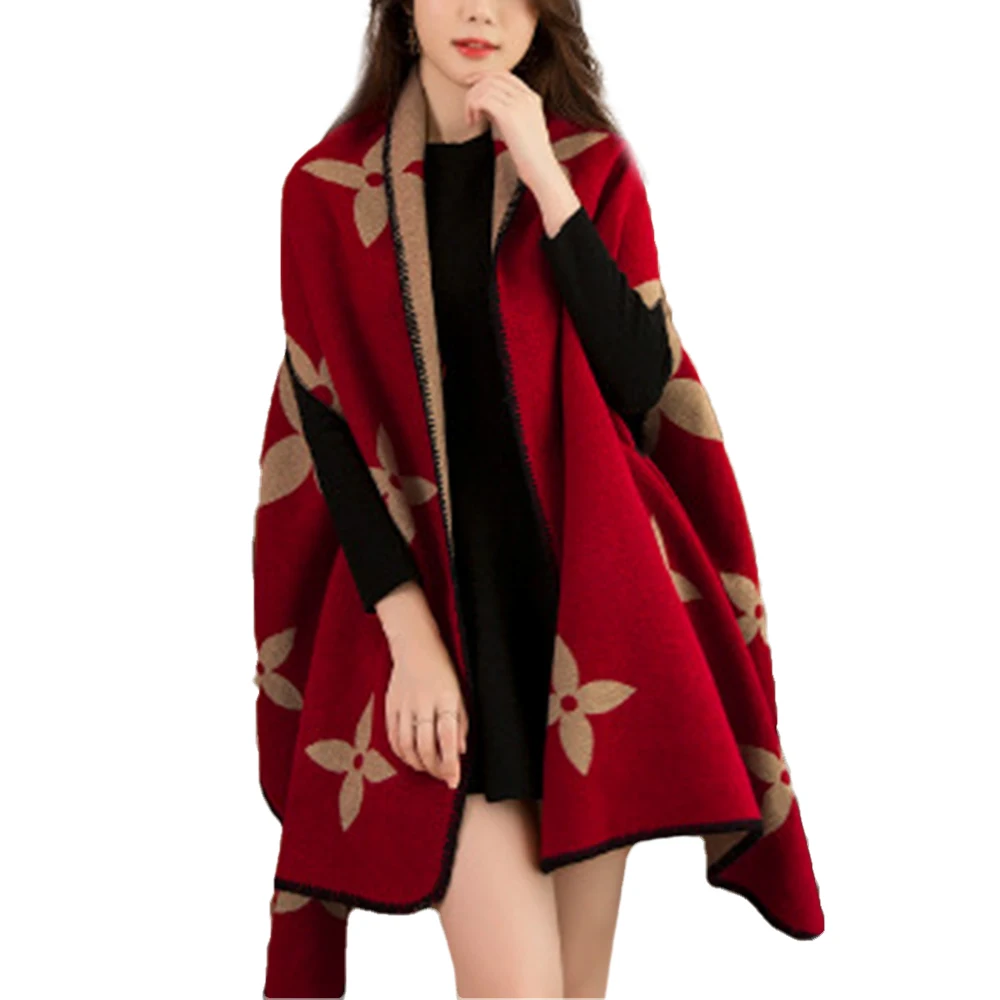 Новинка 2019 модное зимнее теплое пончо и накидки в клетку для женщин Большие шали